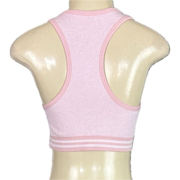 Bebe Sport L Pink Logo Ribbed 4 Way Stretch Removable Pads Racerback Sports Bra - Picture 4 of 6